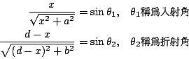 \begin{eqnarray*}
\frac{x}{\sqrt{x^2+a^2}}=\sin\theta_1, &\theta_1
\mbox{{\McQ\c...
...{\MeQ\char 166}\hskip 0.0pt plus0.2pt minus0.1pt{\McQ\char 105}}
\end{eqnarray*}