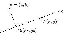 \begin{displaymath}
\xy
\xyimport(5,5){\epsfysize=2cm \epsfbox{fig0603a.eps}}*\f...
...{\ell}
,(4.2,2.2)*+{P(x,y)}
,(1.65,5.4)*+{{\bf a}=(a,b)}
\endxy\end{displaymath}