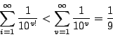 \begin{displaymath}
\sum_{i=1}^{\infty}\frac{1}{10^{v!}} < \sum_{v=1}^{\infty}\frac{1}{10^v}
= \frac{1}{9}
\end{displaymath}