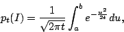 \begin{displaymath} p_t(I)=\frac{1}{\sqrt{2\pi t}}\int^b_a e^{-\frac{u^2}{2t}}du, \end{displaymath }