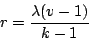 \begin{displaymath}
r=\frac{\lambda(v-1)}{k-1}
\end{displaymath}