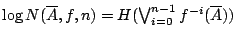 $/log{N(/overline{A},f,n)}=                H(/bigvee_{i=0}^{n-1} f^{-i}(/overline{A}))$