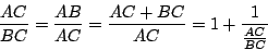 \begin{displaymath}\frac{AC}{BC}=\frac{AB}{AC}=\frac{AC+BC}{AC}=1+\frac{1}{\frac{AC}{BC}}\end{displaymath}