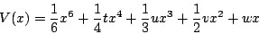 \begin{displaymath}V(x)=\frac{1}{6} x^6+\frac{1}{4} tx^4+\frac{1}{3} ux^3+\frac{1}{2} vx^2+wx\end{displaymath}