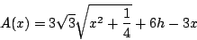 \begin{displaymath}A(x)=3\sqrt{3}\sqrt{x^2+\frac{1}{4}}+6h-3x\end{displaymath}