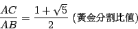 \begin{displaymath}
\frac{AC}{AB}= \frac{1+\sqrt{5}}{2} \mbox{ ({\fontfamily{cwM...
...us0.1pt{\fontfamily{cwM3}\fontseries{m}\selectfont \char 77})}
\end{displaymath}